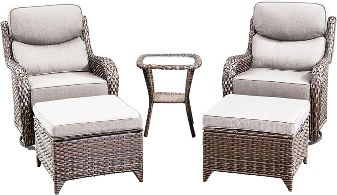 Luxury High Back Outdoor Furniture with 6-Inch Thick Cushions, Patio Furniture Set with Ottomans, 5 PCS Wicker Conversation Set for Porch, Balcony, Deck and Yard