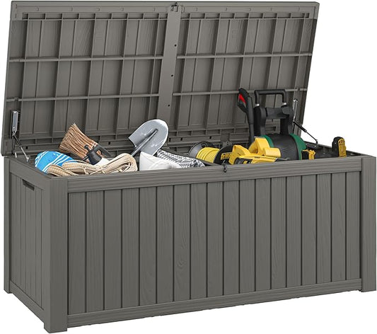 Outdoor Storage Box, 180 Gallon Deck Box, Waterproof and UV Resistant Large Resin Storage Bin, Organization and Storage for Patio Furniture, Outdoor Cushions, Garden Tools, Lockable