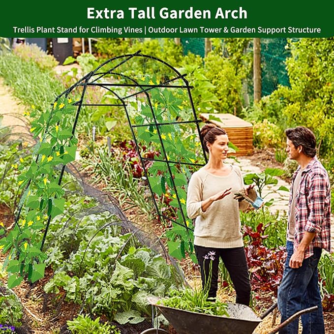 7 Ft Extra Tall Garden Arch Trellis for Climbing Plants Outdoor, Lightweight Metal+PE Coated Garden Arch Trellis Plant Stand for Climbing Vines, Lawn Tower & Garden Support Structure