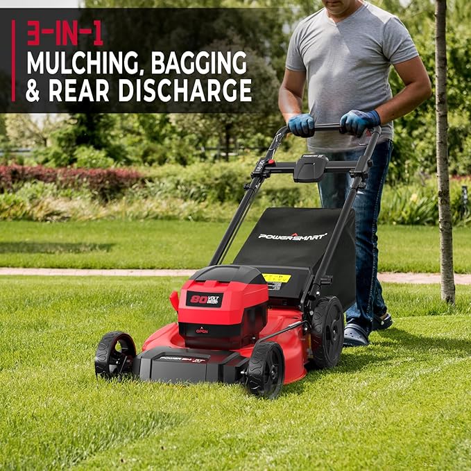 Powersmart 80V 21IN Brushless Cordless Lawn Mower Battery Lawn Mower with 6.0Ah Battery and Charger