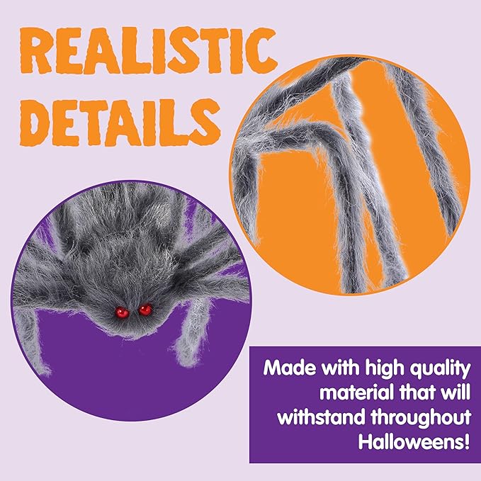 JOYIN 2 Pack 5 Ft Halloween Outdoor Decorations Hairy Gray Spider, Scary Fake Giant Large Spider Haunted House Props, Halloween Lawn Porch Yard Garden Tree Decorations Party Indoor Decor