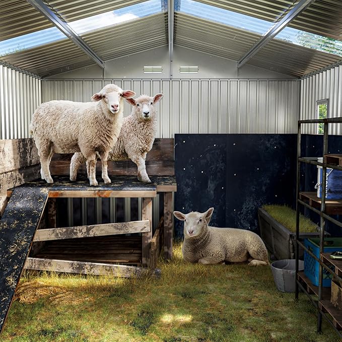 10X12X7.5 FT Outdoor Steel Storage Shed with Lockable Doors, 2 Windows, Transparent Roof Panels, Metal Frame Floor (Wood Panels Not Included), Ideal for Backyard, Patio Storage,Chicken Coop，Brown