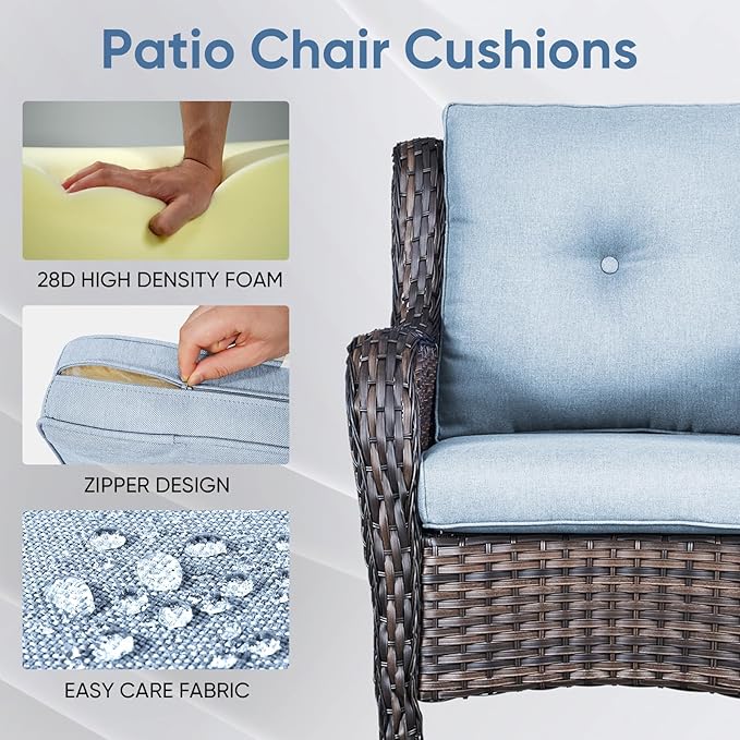 9-Piece Outdoor Patio Cushion Set - Fade & Water Resistant with Removable Olefin Cover, 22x24x4 Inch Memory Foam Cushions for Wicker Sectional Sofa – Baby Blue/Buckle