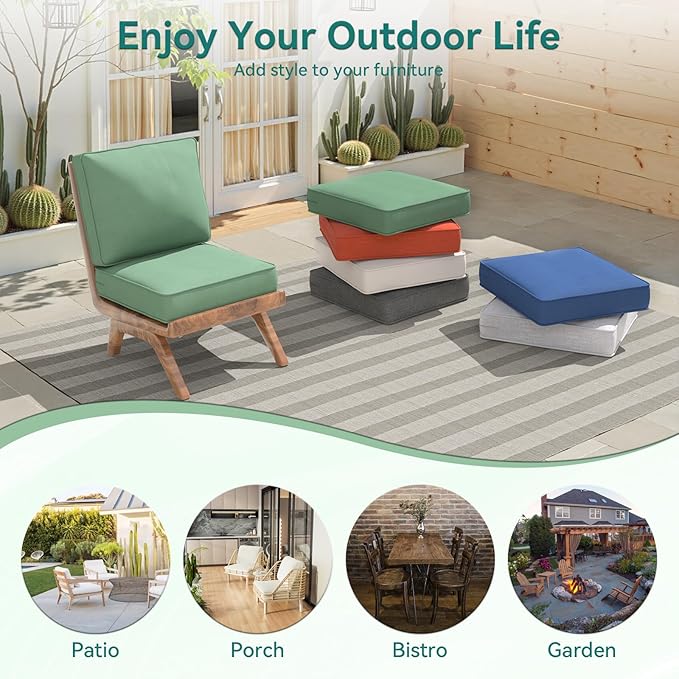 Outdoor Chair Cushions 23" x 24" x 4", Patio Deep Seat Replacement Cushions Set with Zippered Removable Cover, Weather-Resistant Olefin Fabric for Garden Chair Sofa Couch, Set of 4, Green