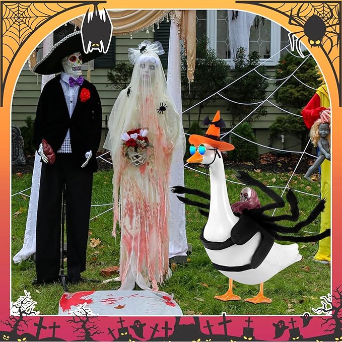 Goose Outfits Halloween Costume for Cement Plastic Duck,Porch Goose Clothes,Halloween Party Decorations Indoor Outdoor Home Yard Door Décor