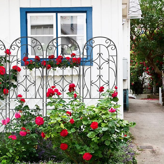 4 Pack 59x16in Metal Garden Trellis for Climbing Plants,Black Large Trellis for Climbing Plants Outdoor, Roses, Vegetables Vines Flowers Support, Large Decorative Outdoor Trellis