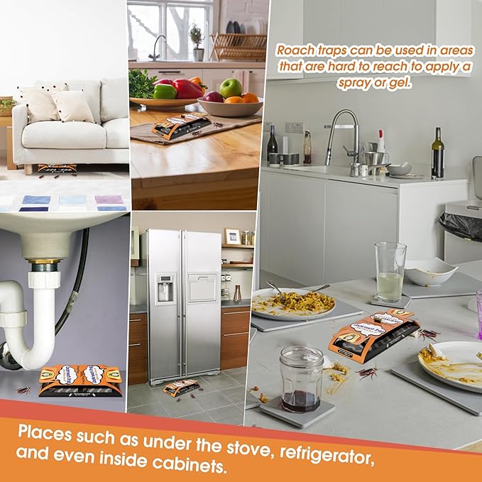 Stingmon Upgrade 18 Pack Roach Traps Indoor, Sticky Traps for Cockroaches Indoor Home, Sticky Glue Roach Traps, Roach Bait Cockroach Trap for Roach Ants Spiders, Orange