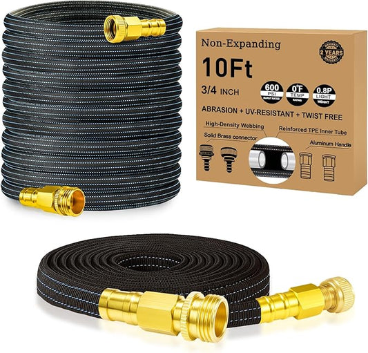 10FT Lightweight Garden Hose,Flexible Water Hose with Solid Brass Head,Kink-Free,Collapsible Hose,High Pressure Flat Water Hose for RV,Boat,Car Wash,Garden,Yard,Camper,Outdoor (BlueBlack, 10 feet)