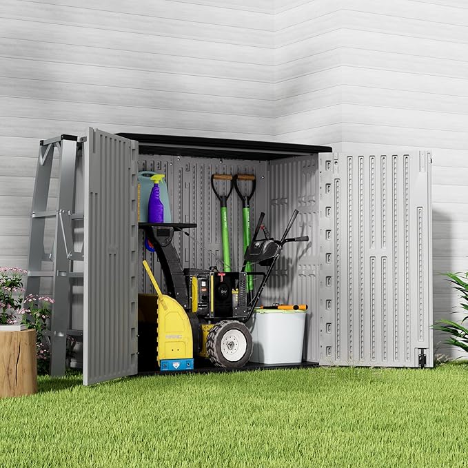 HOMSPARK 37 Cu.Ft Outdoor Storage Shed Weather Resistant, Multi Functional | Double-Wall Resin Storage Sheds & Outdoor Storage Box Waterproof for Backyard Garden Patio Lawn (Light-Grey)