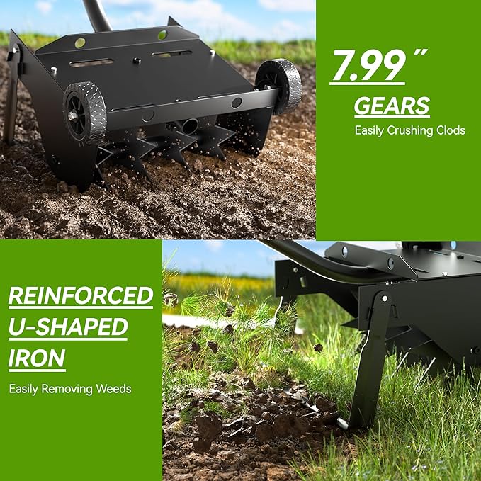 Rotary Cultivator Tool, 2-in-1 Garden Weeder and Crumbler Soil Tiller for Gardening, Hand Garden Tiller with 66.5 Inch Adjustable Foam Handle