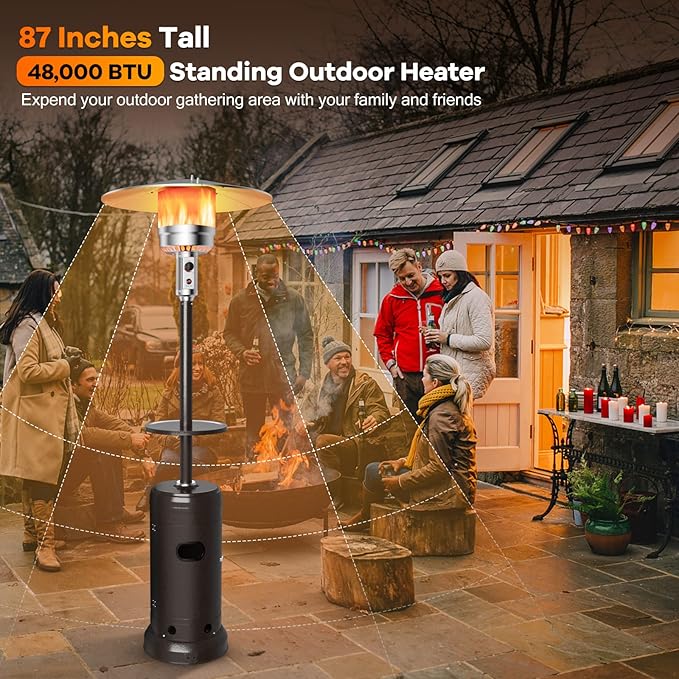Giantex Outdoor Propane Heater, 48000 BTU Standing Gas Heater w/Shelf Tabletop & Wheels, Tip-Over Protection & Auto Shut Off, CSA Certified, Portable Patio Heater for Home & Commercial Use (Bronze)