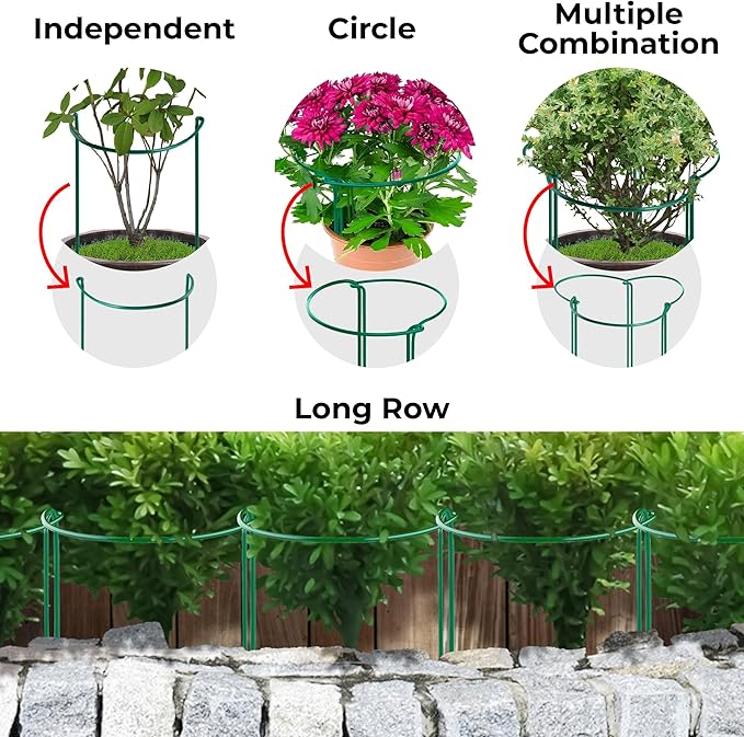 12 Pack Tall Snake Plant Support Stakes – 10" W x 24" H Half Round Peony Cages and Supports for Indoor and Outdoor Plants – Plant Cage Ring Support for Flower - Peony, Tomato, Hydrangea, Rose Bush