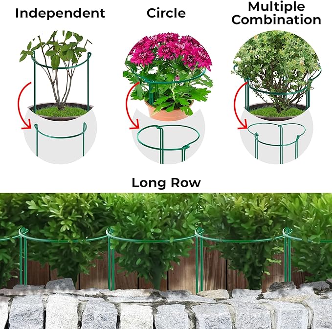 K-Brands 12 Pack Plant Support Stakes – Heavy-Duty Half Round Peony Support Ring and Cage for Indoor and Outdoor Plants – Peony, Tomato, Hydrangea, Rose 10" Wide x 16" High