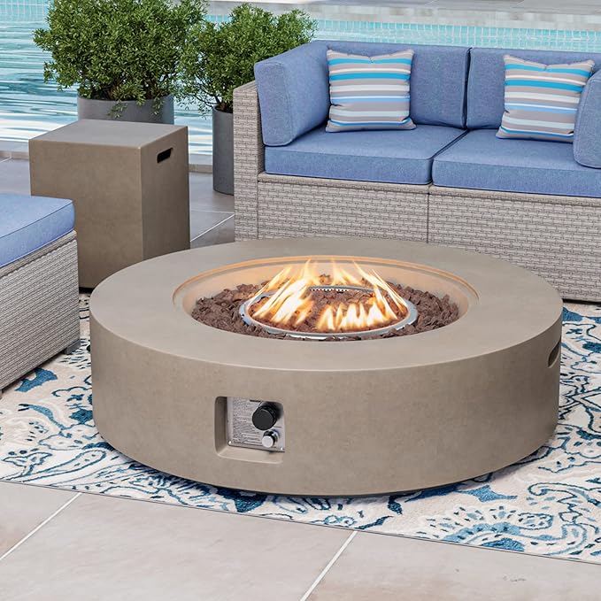 COSIEST 2-Piece Outdoor Propane Firepit Table Set w Tank Table, CSA Certified, 42 inch Gray Fire Table (50,000 BTU) w 16 inches Tank Cover Side Table 20lb for Garden,Pool,Backyard