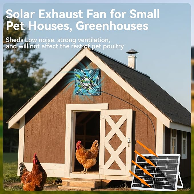 Solar Fans for Outside, 19.6 Ft Total Cable, IP68 Waterproof, 25W 18V Solar Powered Exhaust Fan Kit, 4.7 Inch Chicken Coop Fan Waterproof Fans for Chicken Coops, Greenhouses, and Shed