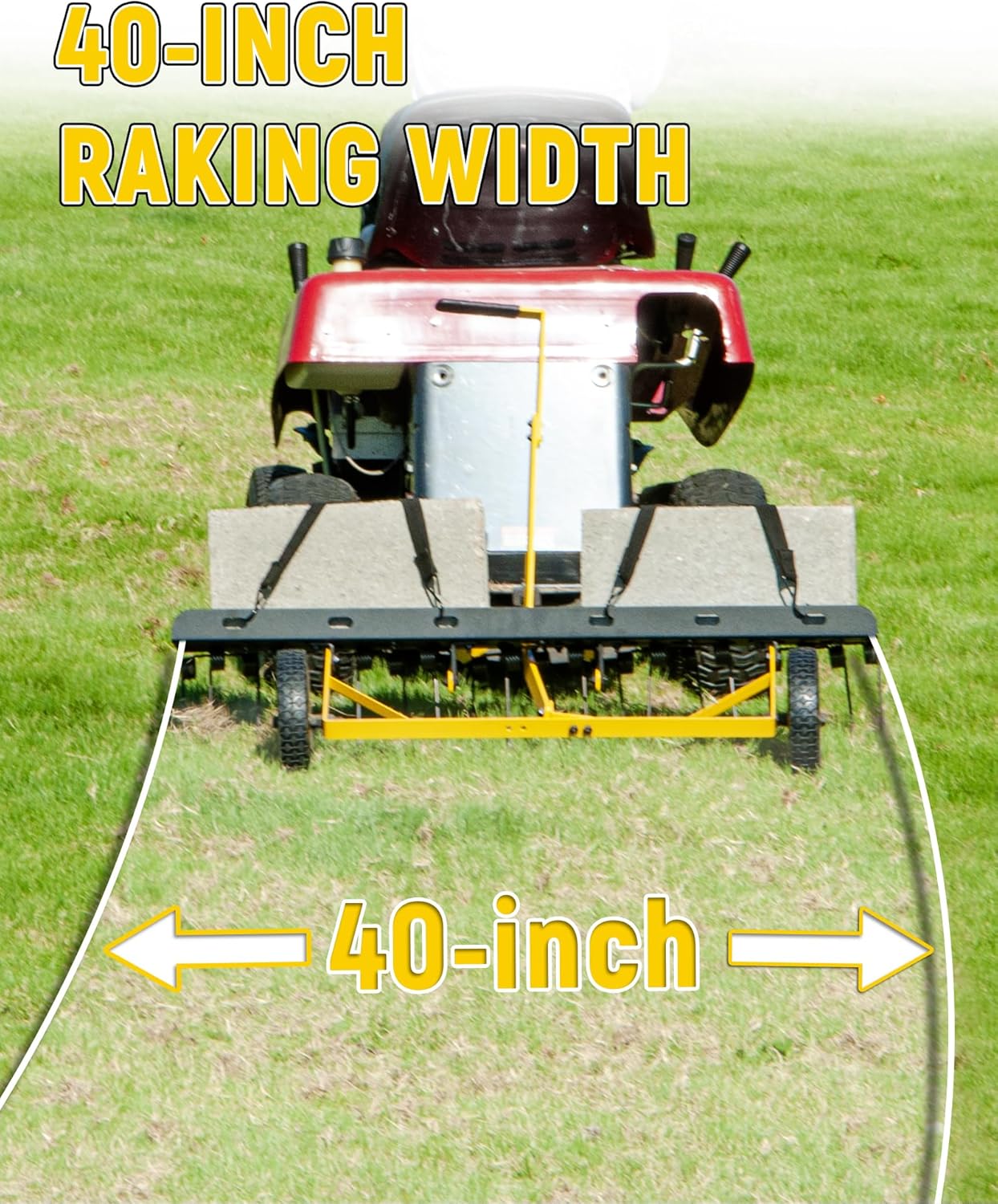 40 Inch Tow Behind Dethatcher, Pull Behind Lawn Dethatcher with 20 Spring Steel Tines, Grass Dethatcher, Removes Thatch, Riding Lawn Tractor for Large Lawns, Yard and Garden Care