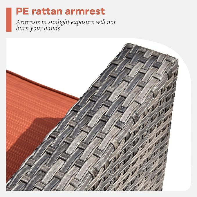 HOOOWOOO 8 Piece Patio Sectional Furniture Set with Swivel Rocking Chairs,Modern Wicker Outdoor Conversation Sofa Sets,Weather Resistant Modular L Shaped Outside Couch Set(Orange Red)