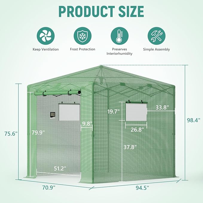 Pop Up Greenhouse 8x6FT, Pop Up Green House for Outdoors, Portable Greenhouses, Walk-in Greenhouses, Popup Greenhouse Kit, Easy Set Up