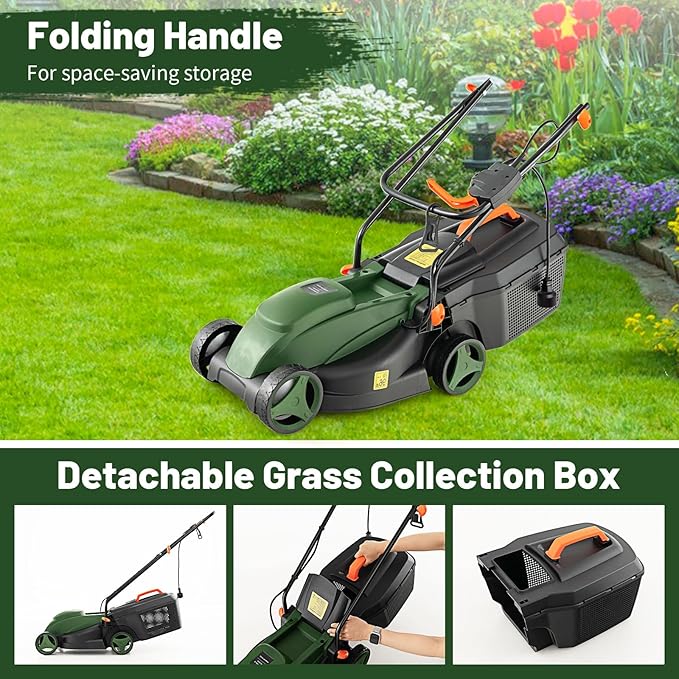 Goplus Lawn Mower, Electric Lawn Mowers with Grass Collection Box, 10 AMP Motor, 13" Cutting Deck, 3 Adjustable Cutting Positions, Walk-Behind Small Corded Lawnmower for Garden Farm Yard