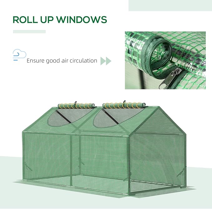 Outsunny 4' x 2' x 2' Portable Mini Greenhouse, Small Green House with PE Cover, Roll-up Zippered Windows for Indoor, Outdoor Garden, Green