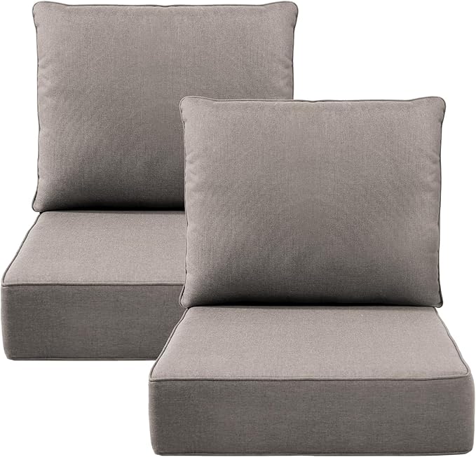 Luxury 6" Outdoor Cushions for Patio Furniture, 24x24x6 Thick Seat Cushion Set of 2, Fade Resistant Couch Chair Replacement Cushions High Density Deep Wicker Chair Cushion w/Removable Cover Gray