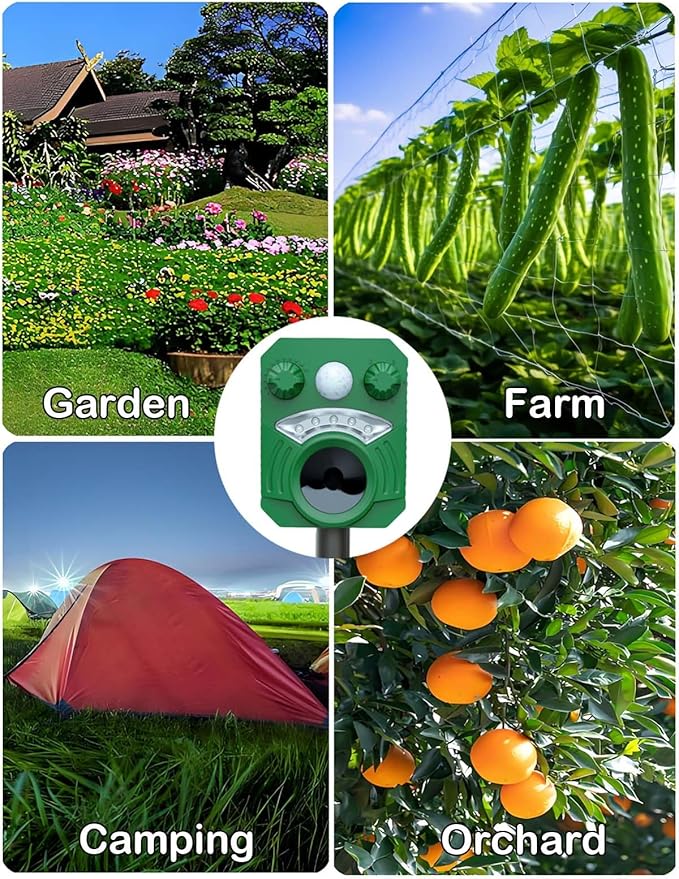 Cat Repellent Outdoor Squirrel Deterrent with Motion Sensor LED Flash Light,Deer Raccoon Skunk Rabbit Coyote Armadillo Animal Scare Away for Patio Lawn Garden Yard