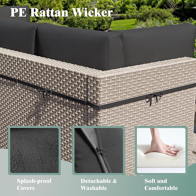 14 Pieces Patio Furniture Set, Outdoor Sectional Wicker Sofa with Thick Cushions and Storage Coffee Table, Rattan Patio Conversation Sets for Deck Yard Poolside, Black