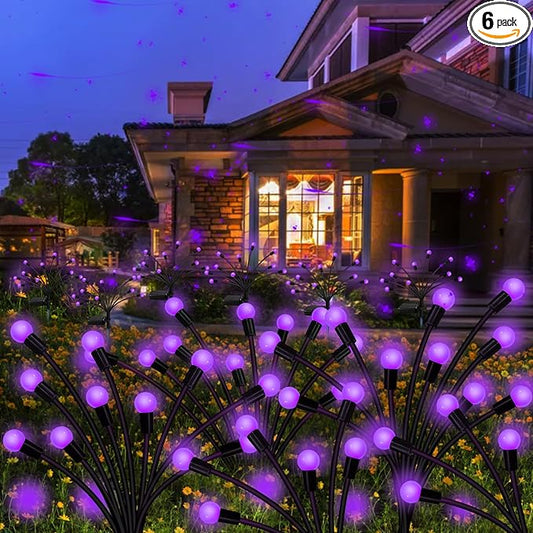 Kohlrabi Solar Garden Lights Outdoor, 6 Pack 60 LED Solar Purple Firefly Lights Waterproof, Sway by Wind, Halloween Swaying Light for Yard Patio Backyard Garden Planter Flower Bed Pathway Decoration