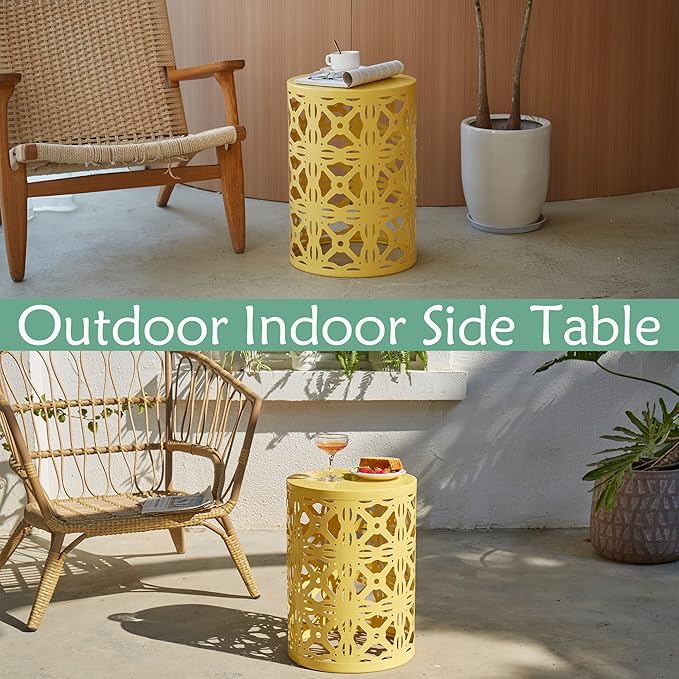 Y&M Set of 3 Stacking Coffee Table for Living Room, Patio Side Table,Indoor End Tables for Bedroom, Outdoor Decorative Garden Stool with Heavy Duty Metal Frame Modern Industrial Decor - Yellow