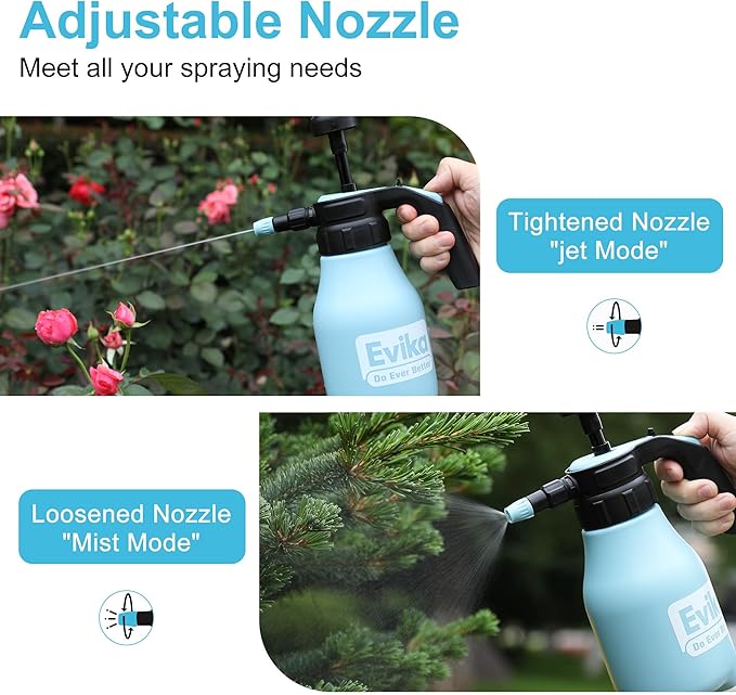 Handheld Pressure Sprayer, 0.26 Gallon Pump Sprayer with Adjustable Nozzle for Plant Spraying and Cleaning in Garden and Lawn, 1.0L Capacity