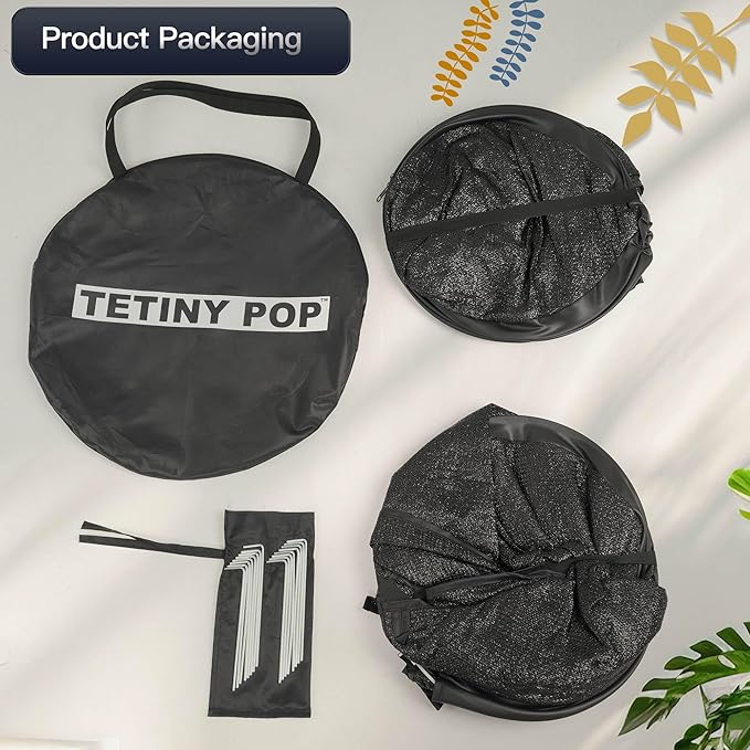 2pack Pop up Plant Sunshade Cloth,Plant Sun Shade Net for Flower UV Resistant Pest Guard Cover for Outdoor Gardens Sunblock Shade Cover with Carry Bag and 16 Stakes (Black)