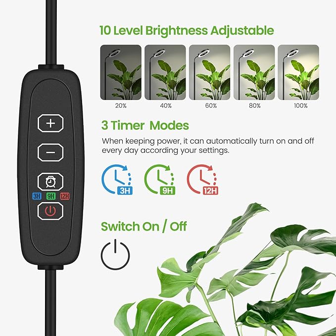 Grow Lights for Indoor Plants,Floor Lamp with 63IN Stand,Full Spectrum,10 Dimming,Halo Ring Warm Light, 3/9/12H Timer,Height Adjustable,Metal Stable Base Growing Light for Tall Small Plant