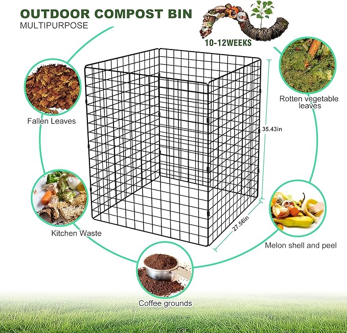 Large Compost Bin Outdoor, Square Mesh Garden Wire Compost Bin for Stacking Leaves and Yard Waste 36X36X28 Inches