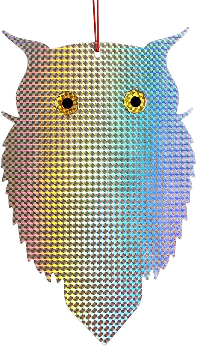 OFFO Owl Decoy to Scare Birds Away Bird Device (No Bell) for Woodpecker Pigeon Plastic Hanging Outdoors Reflective Keep Birds Away Home and Garden 1 PCS