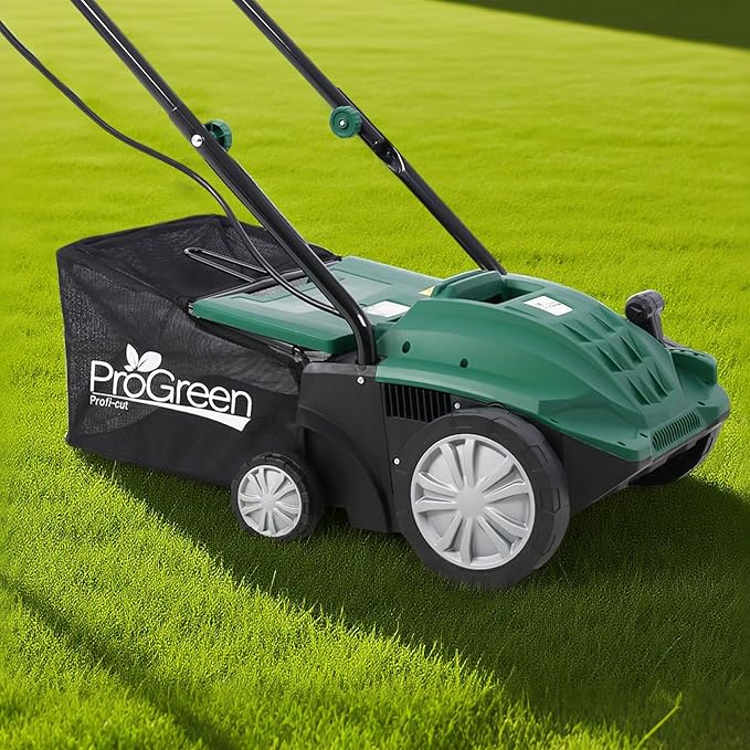 13-Inch Dethatcher Garden Scarifier Electric Powered,12-Amp 4-Position Depth Adjustment,2 in 1 Walk Behind Thatch Removing Quick-Fold Machine with 31.7 QT Removable Collection Bag for Lawn