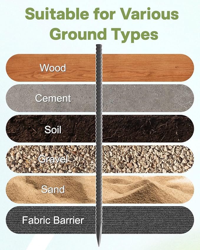 12 Inch Rebar Stakes Heavy Duty, 20 Pack Straight Metal Garden Stakes with Chisel Point End, 5/16'' Diameter Landscape Timber Spikes Ground Anchors for Timber Garden Tent Camping Fence