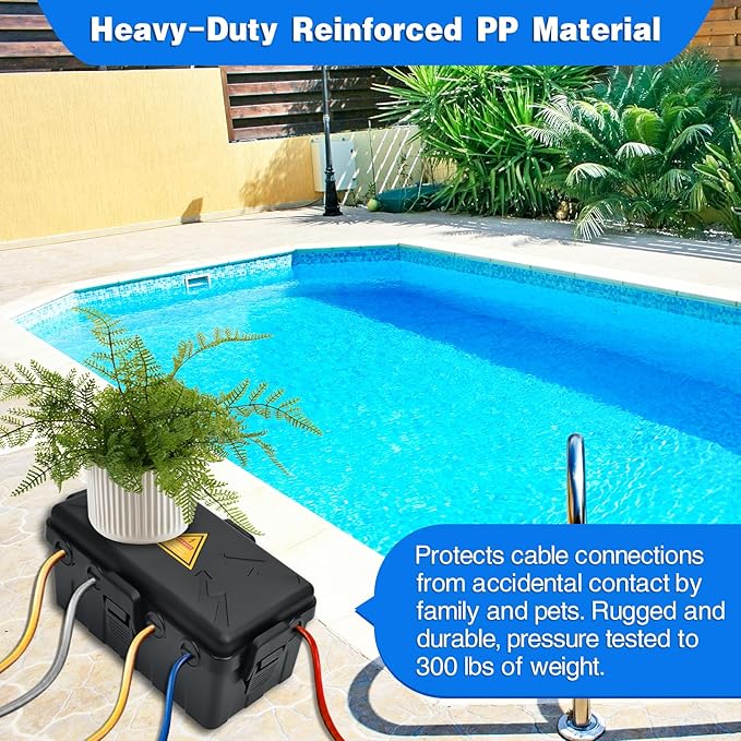 Hrensaw Medium Outdoor Electrical Box(10.6x5.5x4.5inch),Weatherproof Connection Box w/6 Cable Entry,IP54 Waterproof Extension Cord Cover Protect Power Strip,Timer,Plug,Holiday Lights,Black