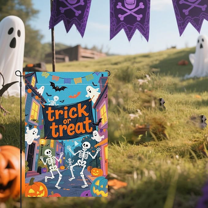 Halloween Garden Flag 12x18 Inch Double Sided, Outdoor Burlap Yard Decor for Porch, Patio, Holiday Decorations, Purple