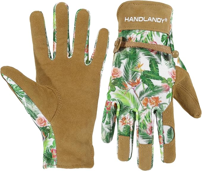 HANDLANDY Gardening Gloves for Women, Breathable Ladies Leather Garden Yard Gloves Best Gift for Gardeners