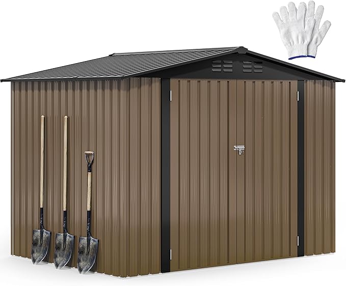 DWVO 8'x6' Large Metal Outdoor Storage Shed, Heavy Duty Tool Storage Sheds for Backyard Patio Lawn - Ideal for Bicycles, Garden Tools, and Lawn Equipment, Easy-to-Assemble, Brown