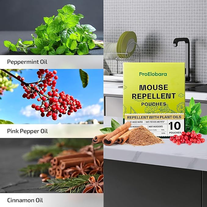 Mouse Repellent Pouches with Peppermint Oil: Natural Rodent Repellent Indoor to Get Rid of Rats, Mice, Squirrels - Safe for Pets and Kids, Rat Repellents for House, Car, Outdoor