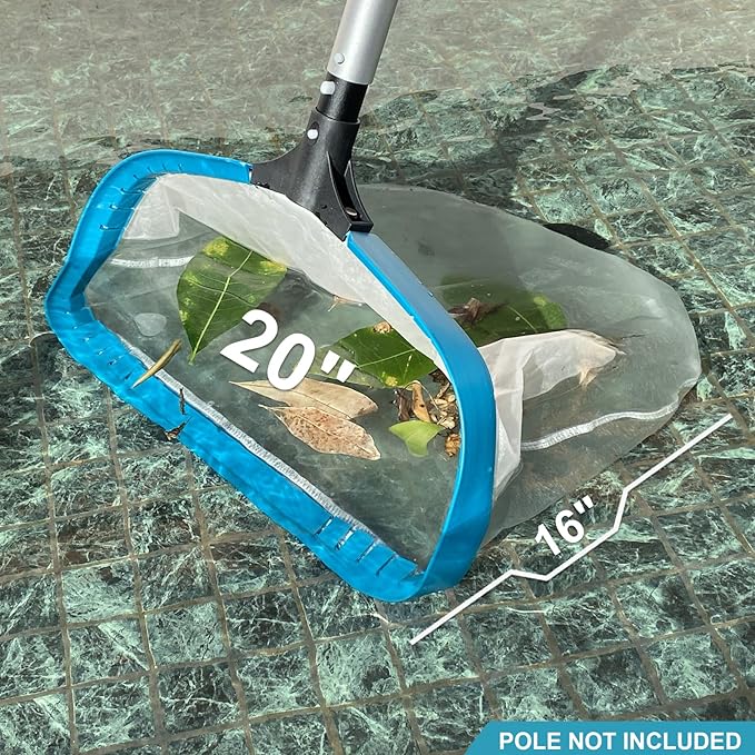 POOLWHALE Pool Net - Professional 20" Swimming Pool Leaf Skimmer Rake, Aluminum Frame Deep Nylon Bag, Ultra Fine Mesh Nets for Cleaning Leaves, Sand, Pollen, Finest Debris (No Pole)