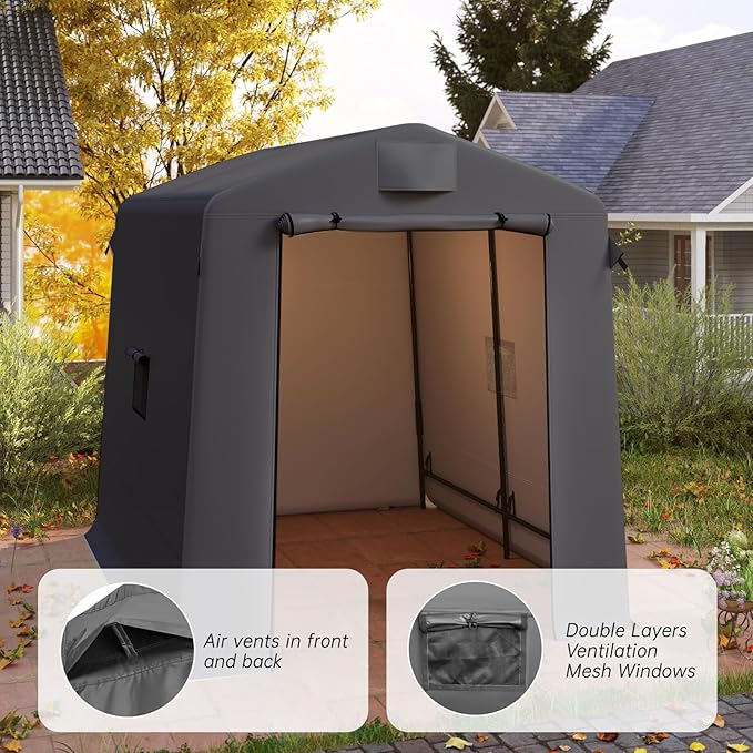 6x8 ft Outdoor Storage Shelter Shed with Roll-Up Zipper Doors & Mesh Windows, Portable Waterproof Storage Tent for Motorcycle, Bike, Firewood, Lawn Mowers, Garden Tools (Black)