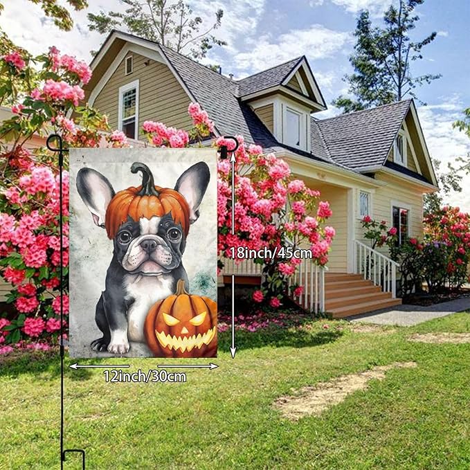 Halloween Boston Dog Pumpkin Garden Flag Welcome Party Outdoor Outside Decorations Picks Home House Garden Yard Decor 12x18 Inch