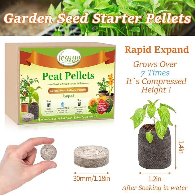 Legigo 50 Pcs 30mm Seed Starter Peat Pellets Pods for Seedlings- Compressed Seed Starting Pellets Seed Starter Pods Plugs Soil Peat Pods for Starting Seeds, Garden Planting Herb Flower Vegetables