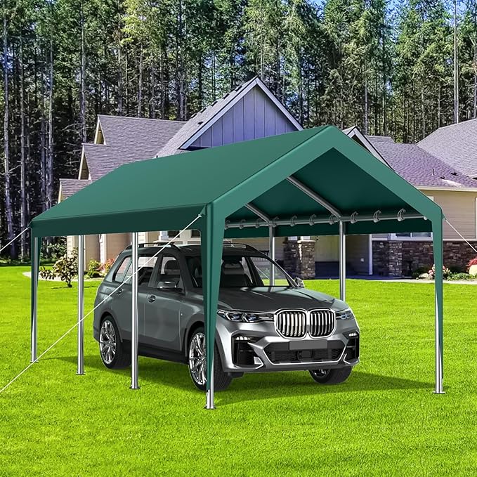 12x20FT Heavy Duty Carport Potable Car Canopy Garage Party Tent Boat Shelter,Waterproof & UV Protected with Four Wind-Resistant Ropes, Outdoor Tents for Cars,Boats,Trucks, Motorcycles(Green)