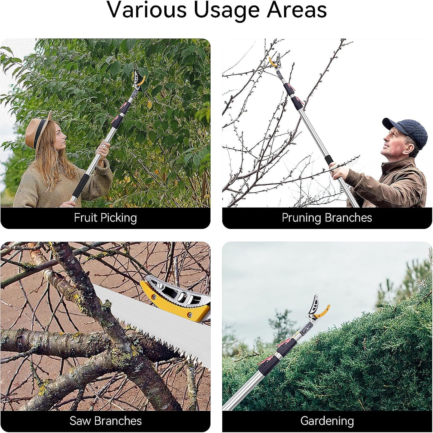 FLORA GUARD 4.6-10ft Extendable Tree Pruner，Cut and Hold Pruning Trimmer - Long Reach Pole Saw, Telescoping Fruit Picker, Branches Bypass Lopper - Lightweight Tree Trimmers Long Handle Pruner