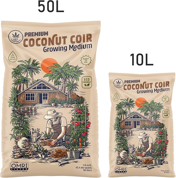 Happy Trees Coco Coir Loose Coconut Fiber Growing Medium, Potting Mix, Seed-Starting, Premium Quality, Triple-Washed for Low Salt/EC, pH Balanced, Peat-Free, Organic, 9 Quarts (10L)