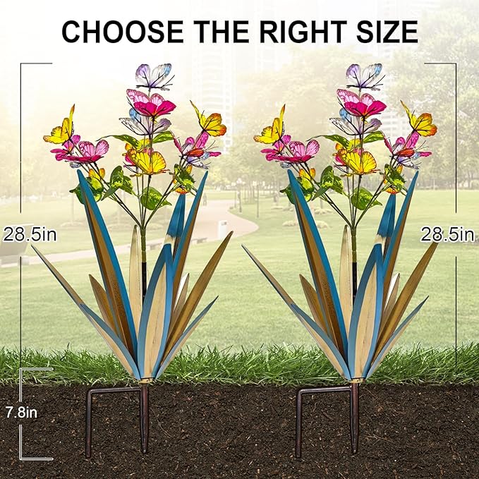 TOMBABY Garden Outdoor Butterfly Enlarge Thickened Wind Resistant Metal Agave Garden Art Metal Plant Country Sculpture Statue Decorations Ornaments Artificial Waterproof Butterflies (Blue 3pcs)