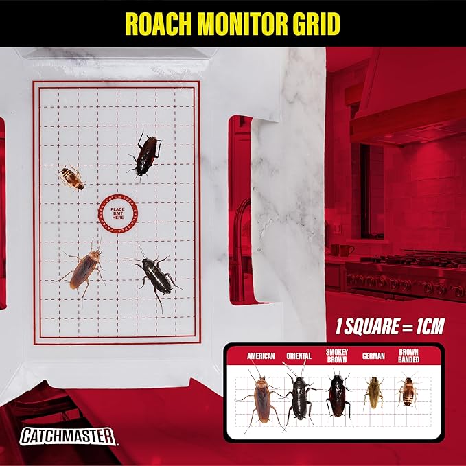 Catchmaster Cockroach Killer Trap with Non-Toxic Roach Bait Used by Pest Professionals (10-Pk) - Sticky Glue Roach Traps for House – Kitchen, Bathroom & Garage, Indoor Pest Control and Bug Catcher